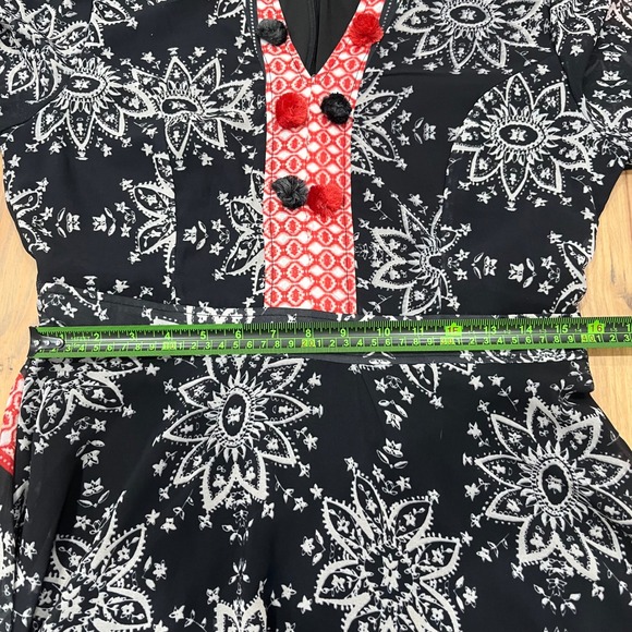 Sheryl‎ Crow Maxi Dress Black White Red Long Sleeve V Neck Boho Festival sz 10 - Picture 8 of 13